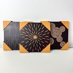 Set of 3 World Market Square Wall Art Plaques Carved Wood Made in Thailand